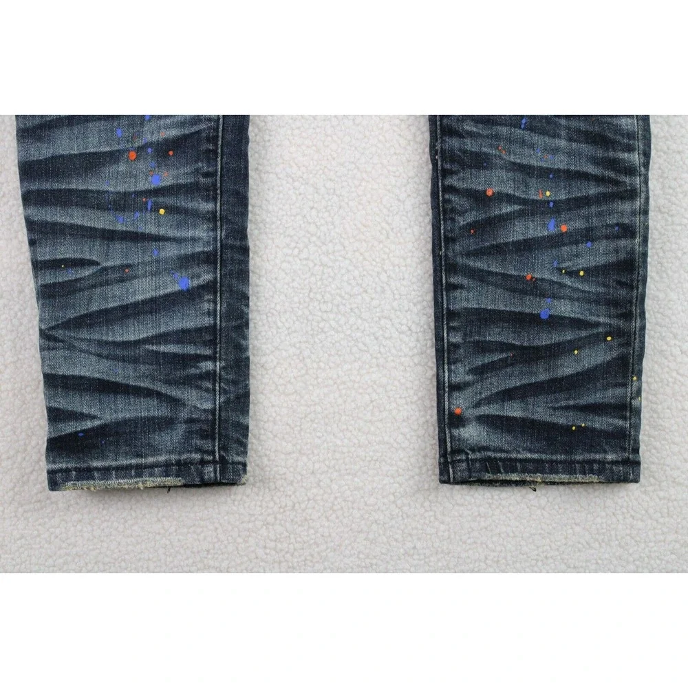 GFTD Los Angeles Distressed‎ Slim Jeans Mens 32 Blue Paint Splatter Streetwear